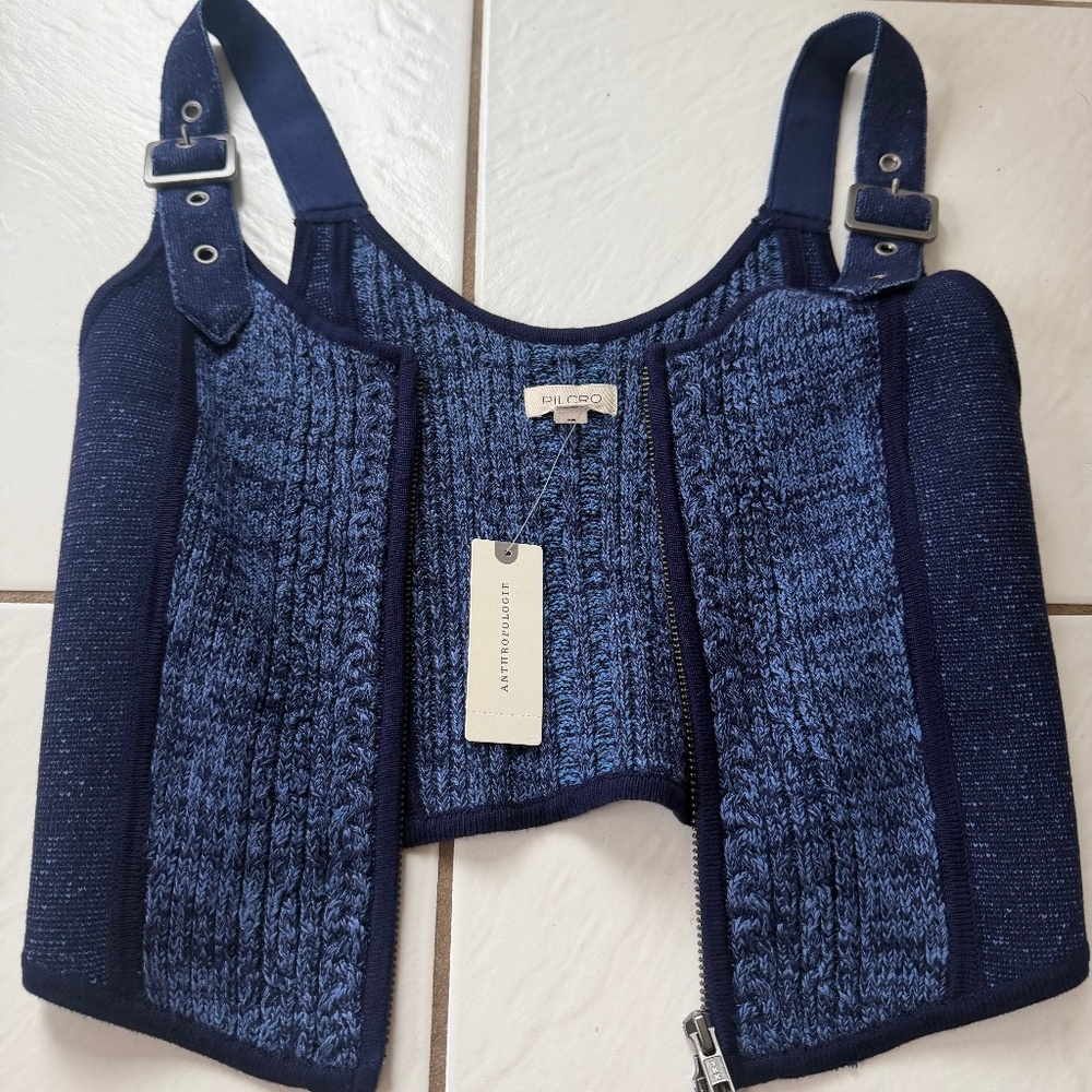 Pilcro Scoop-Neck Zip-Front Corset Sweater
